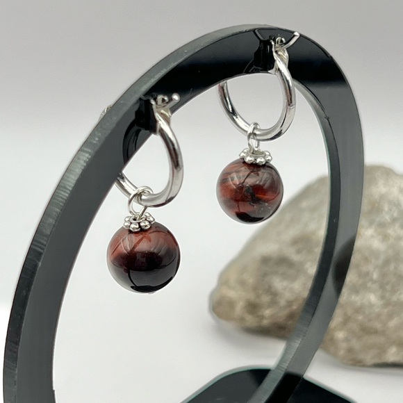 RED TIGER EYE EARRINGS - Picture 4 of 10